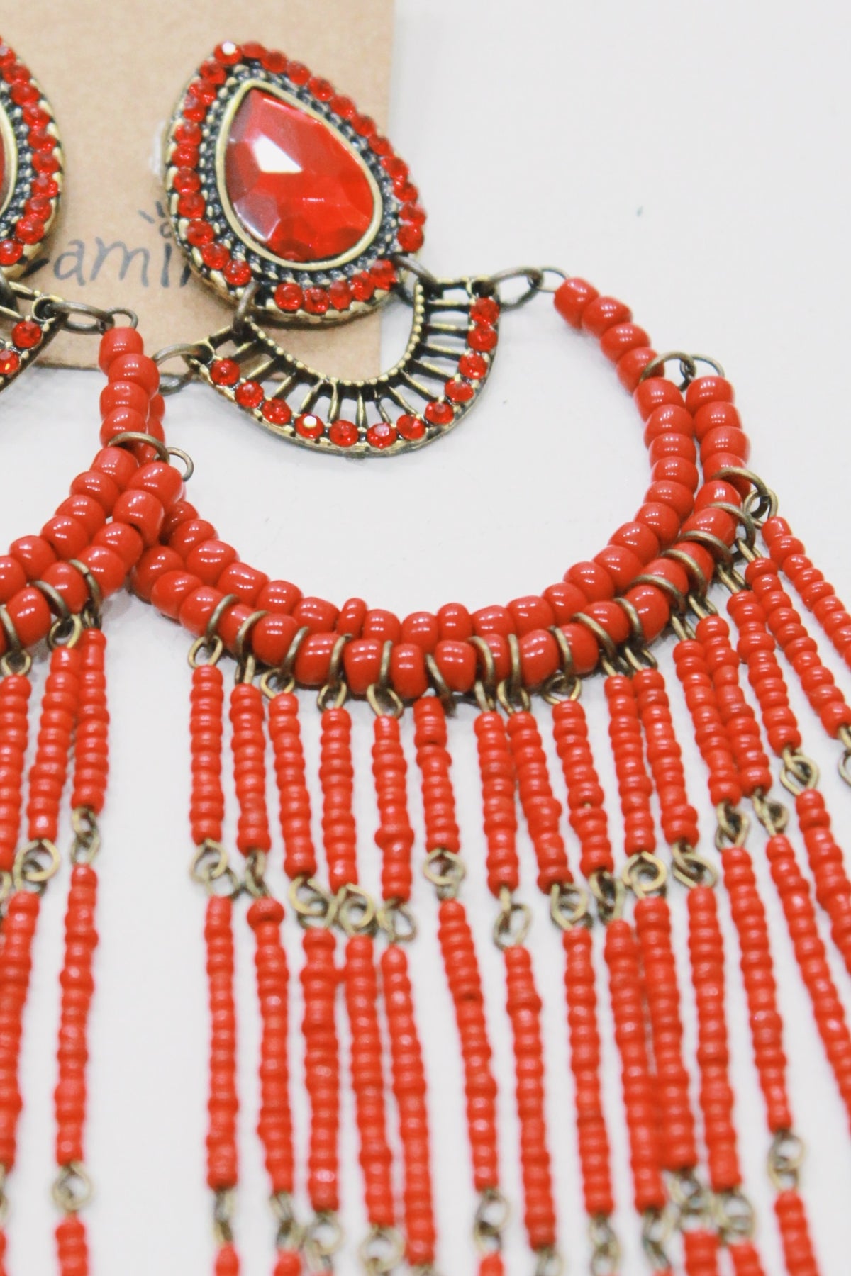 Brinco Artesanal De Miçangas Vermelho Yacamim #680