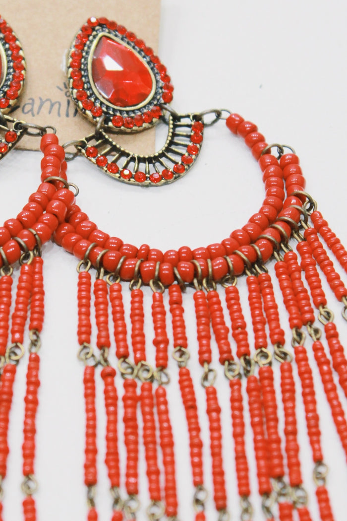 Brinco Artesanal De Miçangas Vermelho Yacamim #680