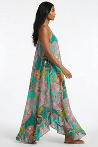 Vestido Longo De Alças Reguláveis Verde Estampado Yacamim C2