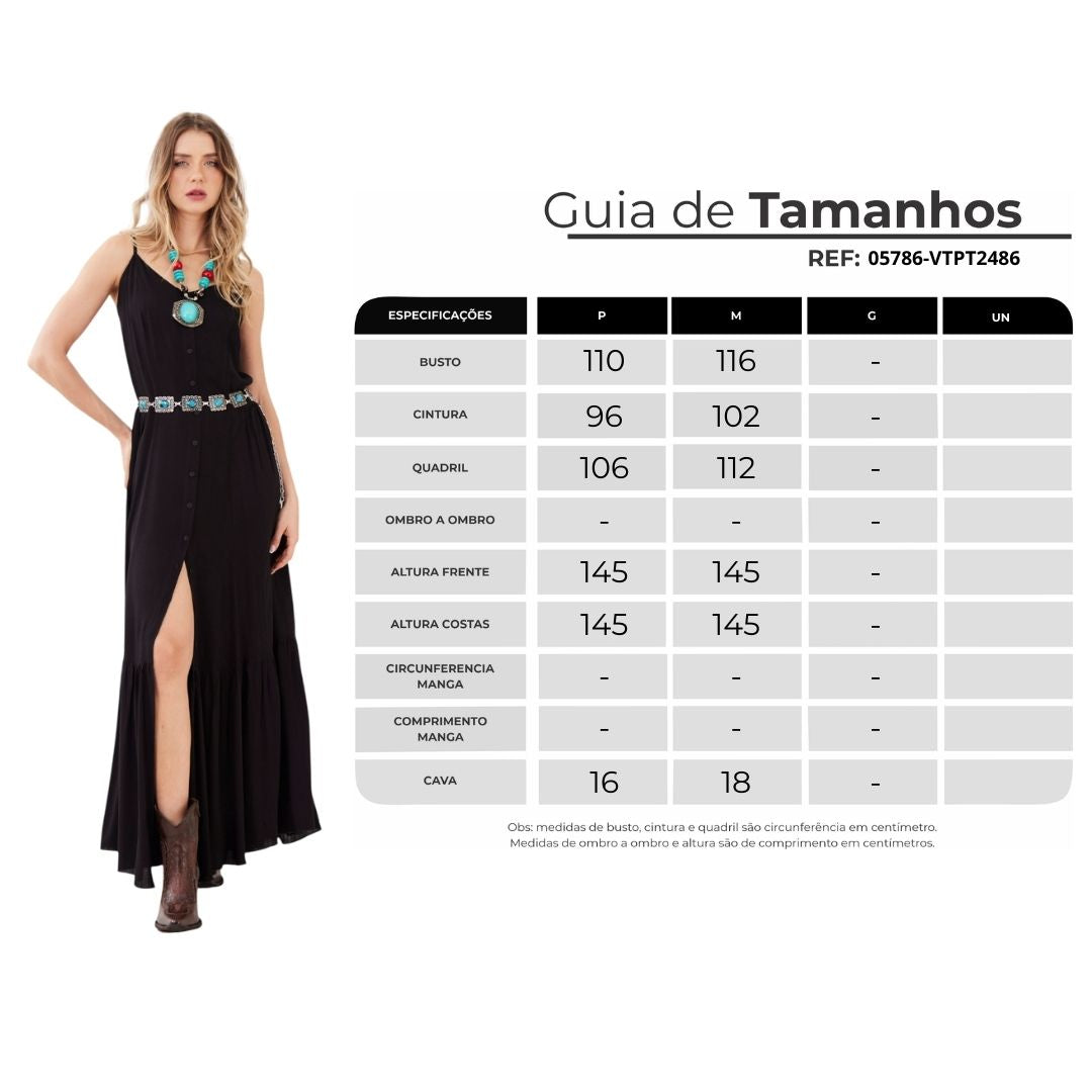 Vestido Longo De Alças Reguláveis Preto Yacamim C2