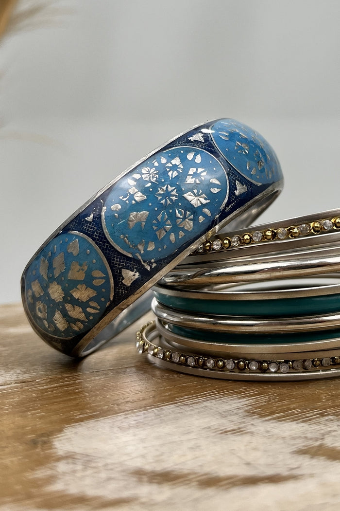 Kit De Pulseiras De Metal E Resina Azul Yacamim #177