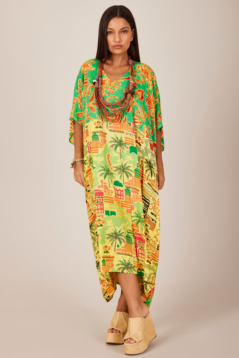 Kaftan Longo Patchwork Verde Claro Yacamim J7