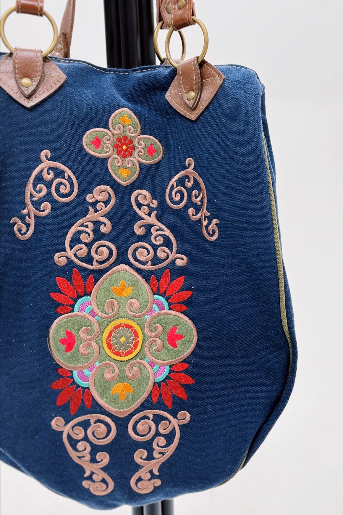 Bolsa De Lona Grande Artesanal Com Bordados Yacamim #778