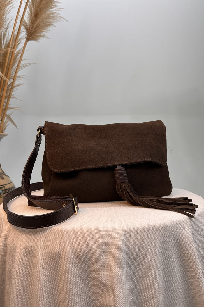 Bolsa De Couro Com Alça Marrom Yacamim #266