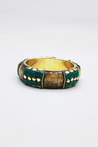 Pulseira Bracelete De Metal Com Mosaicos Verdes Yacamim #454