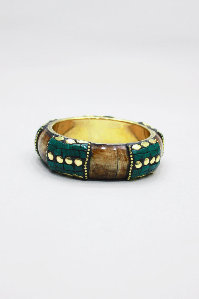 Pulseira Bracelete De Metal Com Mosaicos Verdes Yacamim #454