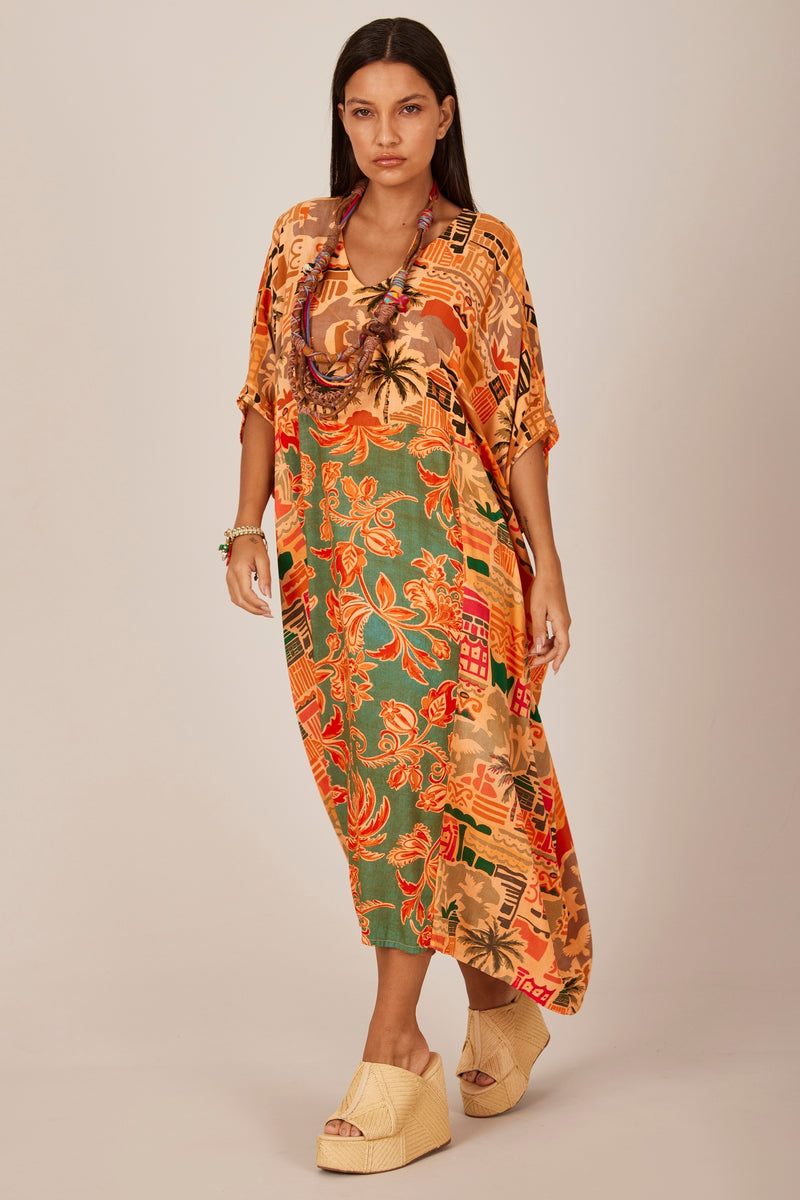 Kaftan Longo Laranja  Patchwork Yacamim J9