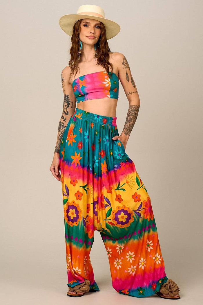 Calça Saruel Pantalona Colorida Estampada Yacamim I9