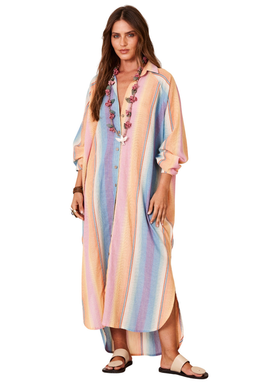 Chemise Amplo Com Mangas Raglan Listrado Colorido Yacamim P10