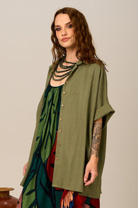 Chemise Curta Sem Bolsos Verde Musgo Yacamim M1