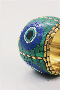 Pulseira Bracelete Largo De Metal Com Pedras Yacamim #574