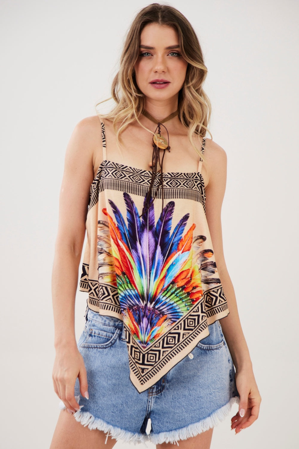 Cropped Lenço Bege Escuro Estampa Exclusiva Yacamim I3