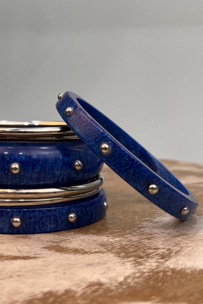 Kit De Pulseiras De Metal E Resina Azul Yacamim #268