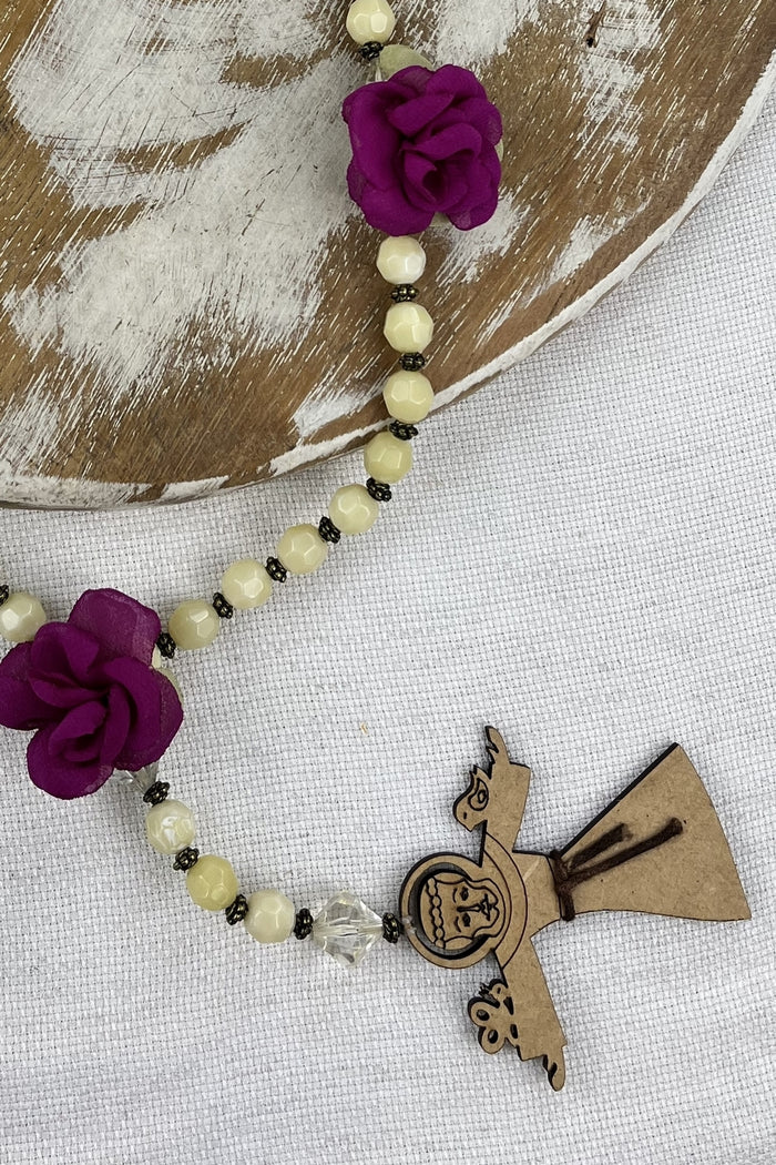 Colar Terço São Francisco De Assis Flores Roxas Yacamim #166