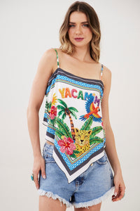 Cropped Lenço Branco Estampa Exclusiva Yacamim F8