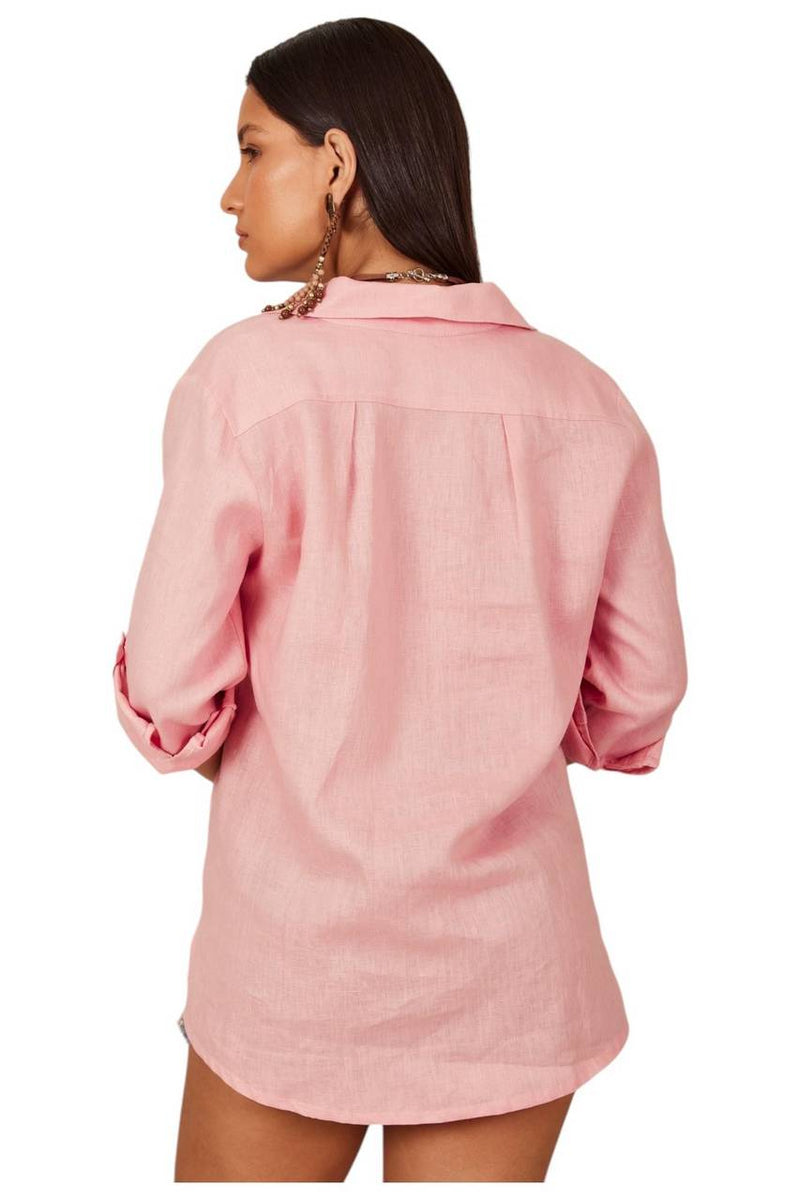 Camisa Básica De Linho Rosa Claro Yacamim A13