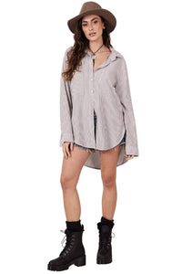 Chemise Amplo Cinza Escuro Listrado Yacamim L5