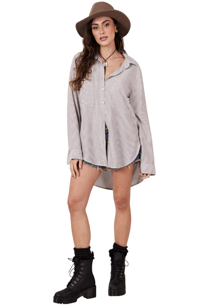 Chemise Amplo Cinza Escuro Listrado Yacamim L5