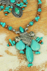 Colar Com Miçangas De Madeira E Pedras Verdes Yacamim #429