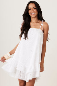 Vestido Curto Broderie Com Alças Branco Yacamim C9