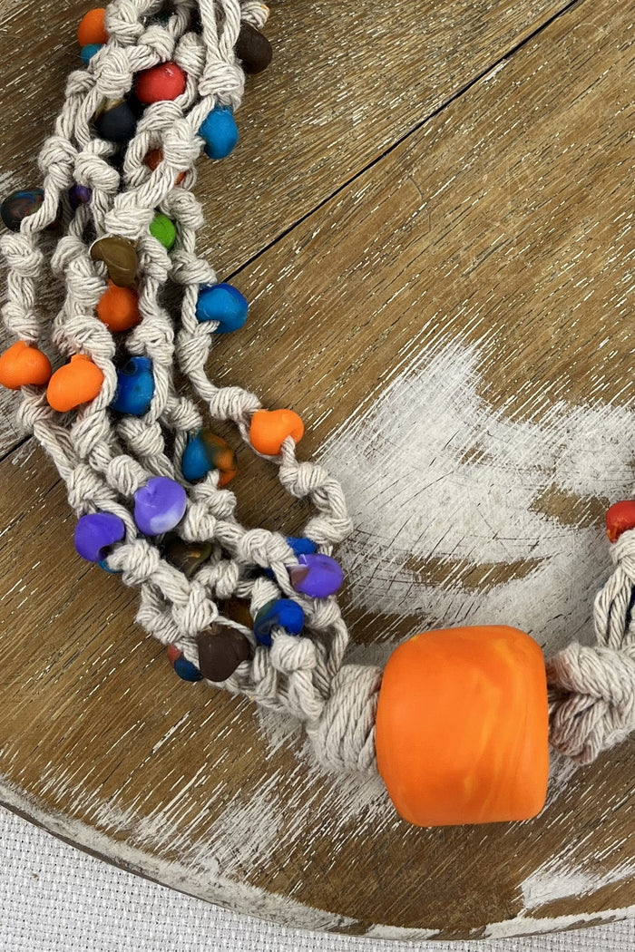 Colar Artesanal Curto De Cordas Bege Yacamim #209