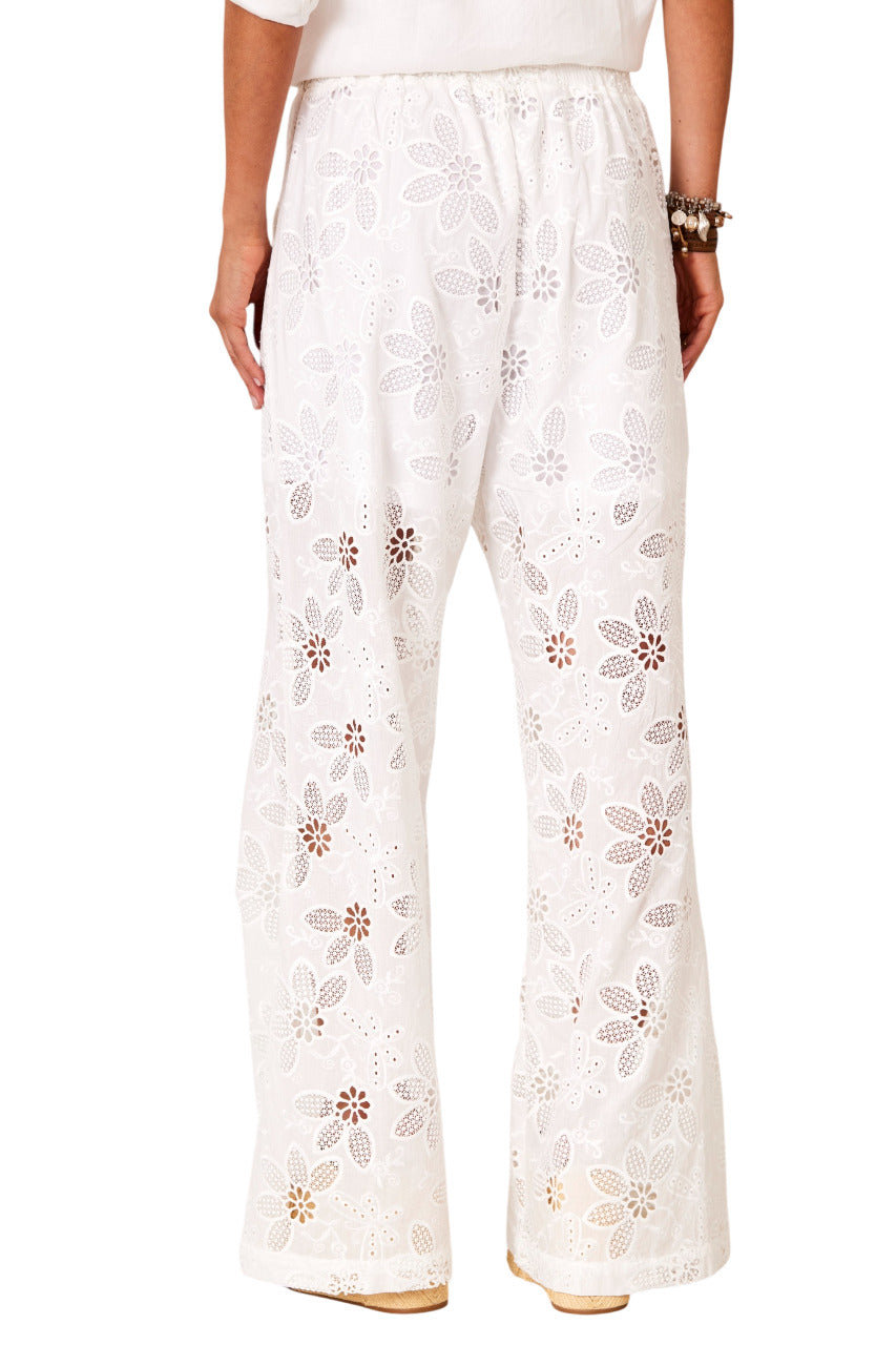 Calça Flare Broderie Com Forro Branca Yacamim I9