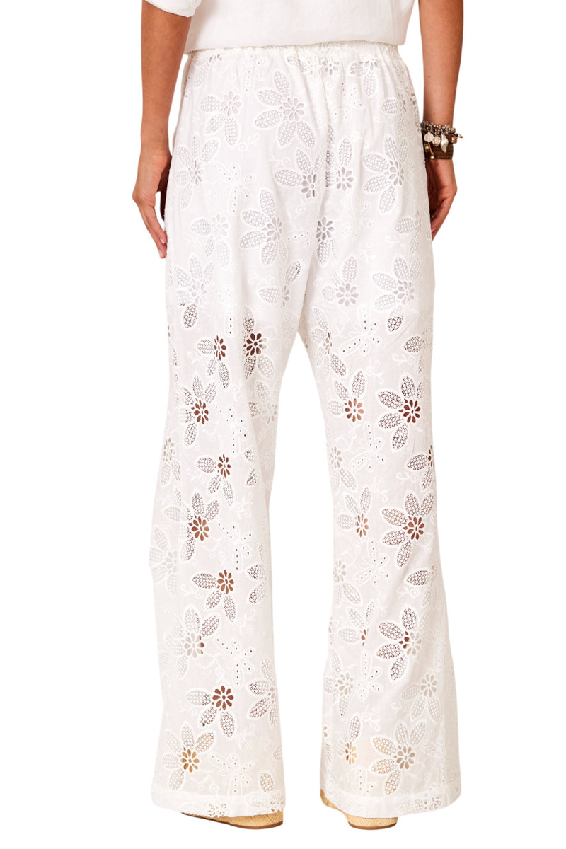 Calça Flare Broderie Com Forro Branca Yacamim I9