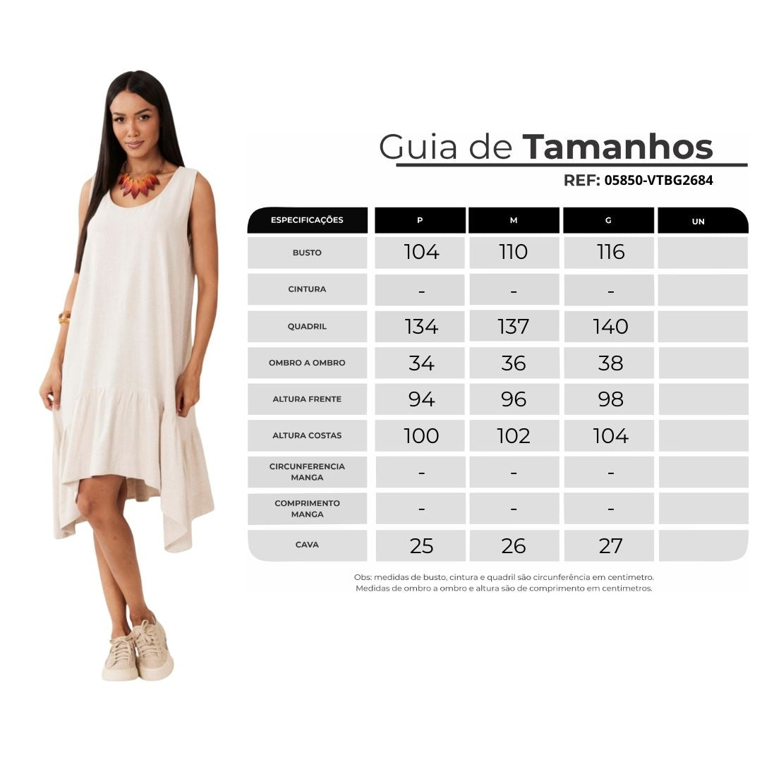 Vestido Regata De Viscolinho Com Pontas Laterais Bege Yacamim C4