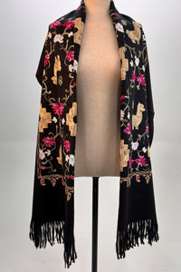 Cachecol Cashmere Preto Bordado Yacamim #320