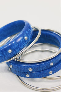 Kit De Pulseiras De Metal E Resina Azul Yacamim #584