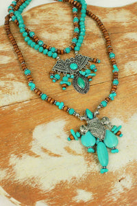 Colar Com Miçangas De Madeira E Pedras Verdes Yacamim #429