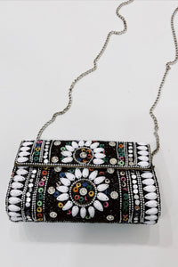 Bolsa De Mão Artesanal Mosaico Preto Yacamim #769