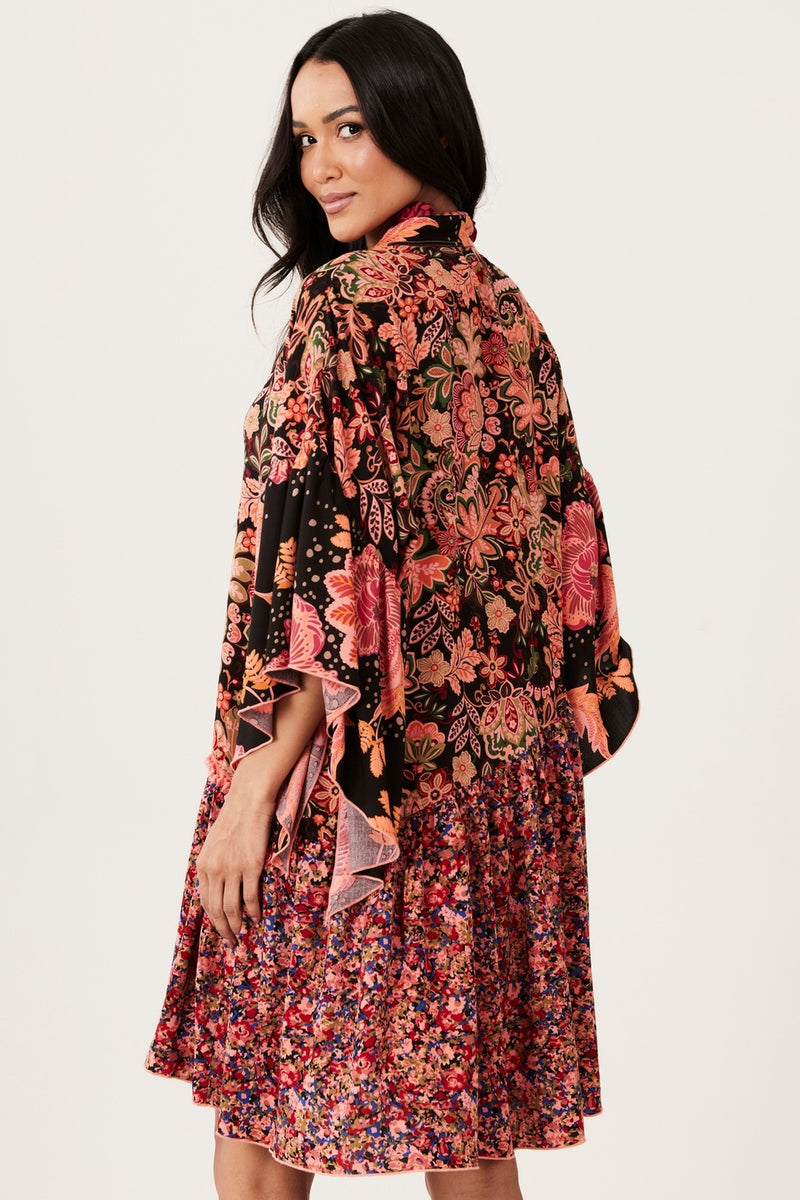 Vestido Curto Soltinho Rosa Estampado Patchwork Yacamim E19