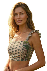 Cropped Com Alças Largas Verde Estampado Yacamim B20