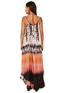 Vestido Longo De Alças Reguláveis Tie Dye Estampa Digital Yacamim E6