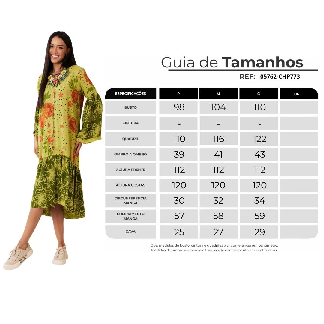 Chemise Midi Com Mangas Longas Verde Patchwork Yacamim N7