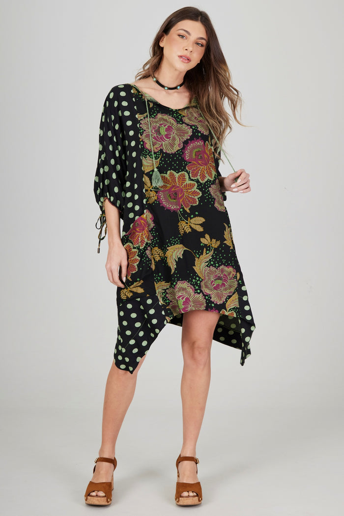 Vestido Curto Com Preto E Verde Patchwork De Poá Yacamim D8