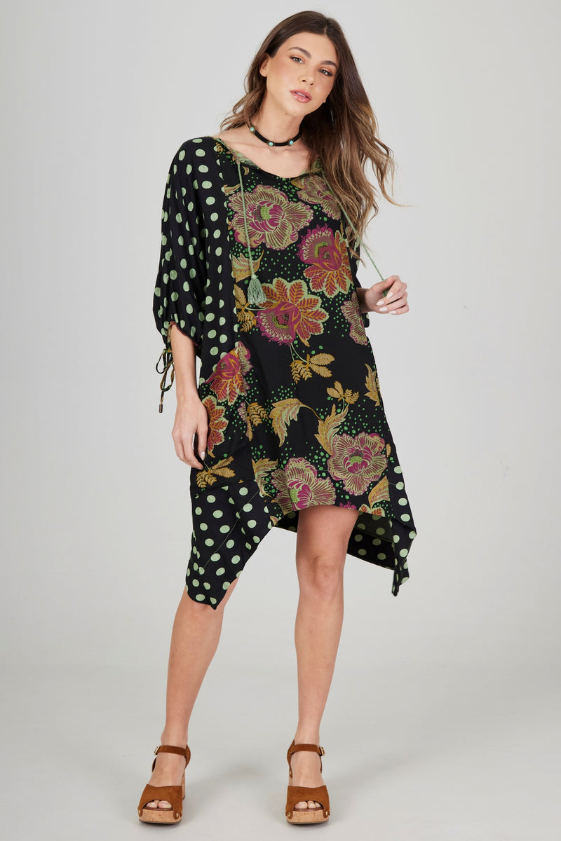 Vestido Curto Com Preto E Verde Patchwork De Poá Yacamim D8