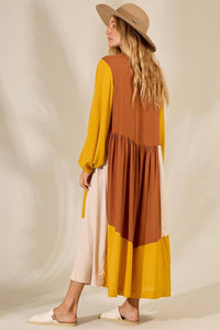 Vestido Midi Com Mangas Longas Bufantes Amarelo Yacamim <br />