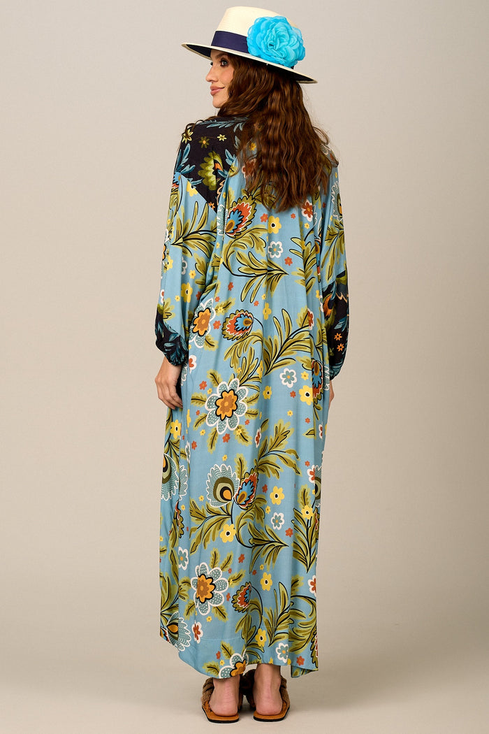 Chemise Longo Mullet Azul Estampado Patchwork Yacamim M1