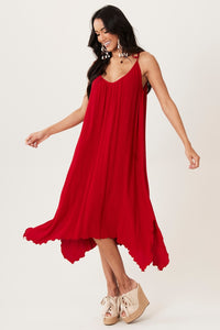 Vestido Midi Com Alças De Amarrar Vermelho Yacamim C20