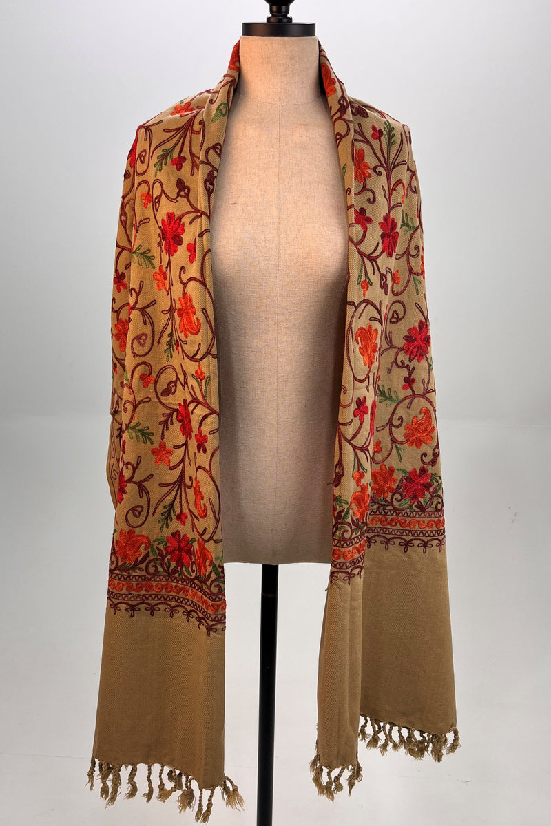 Cachecol Cashmere Marrom Claro Bordado Yacamim #334