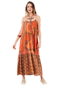 Vestido Midi Olinda 100% Algodão Laranja Patchwork Yacamim R5