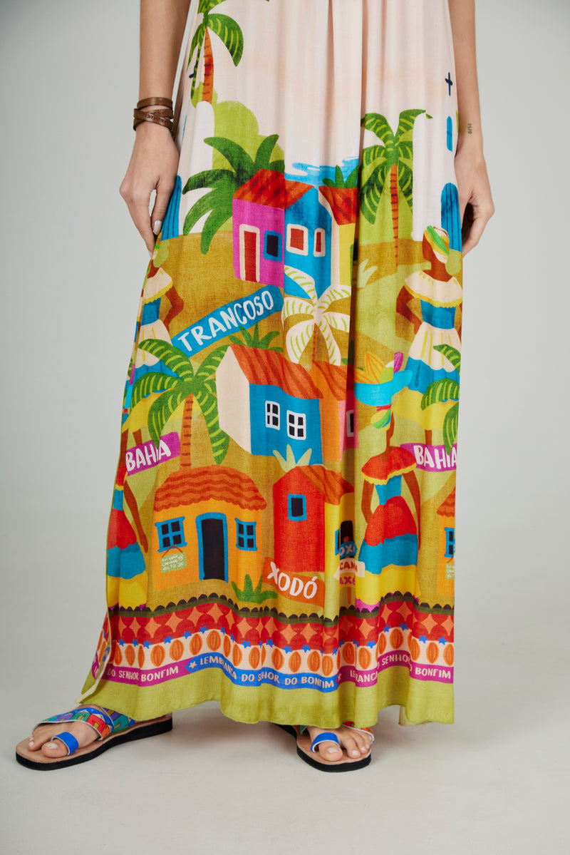 Vestido Longo De Alça De Cordão Oxê Coleção Bahêa Yacamim Q1