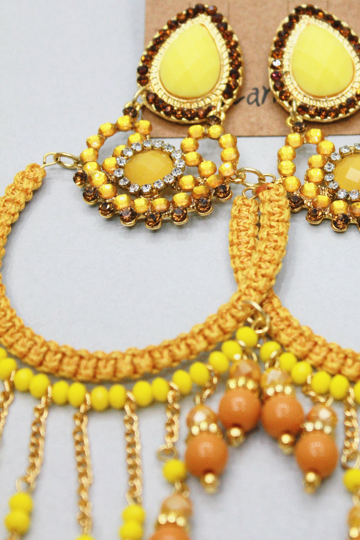 Brinco De Missangas E Macramê Amarelo Yacamim #403