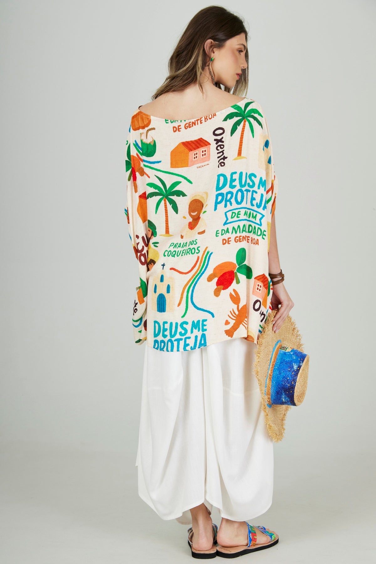 Calça Saruel De Viscolinho Off White Yacamim R3