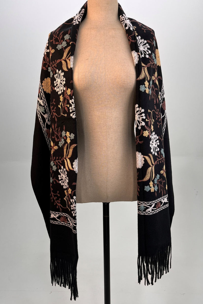 Cachecol Cashmere Preto Bordado Yacamim #313