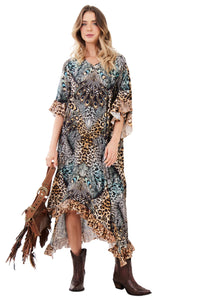 Kaftan Midi Animal Print Yacamim J10