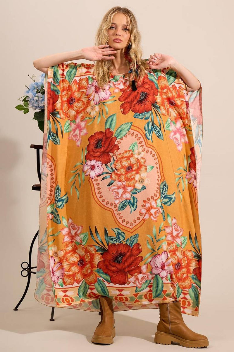 Kaftan Amplo Laranja Estampado Yacamim J1