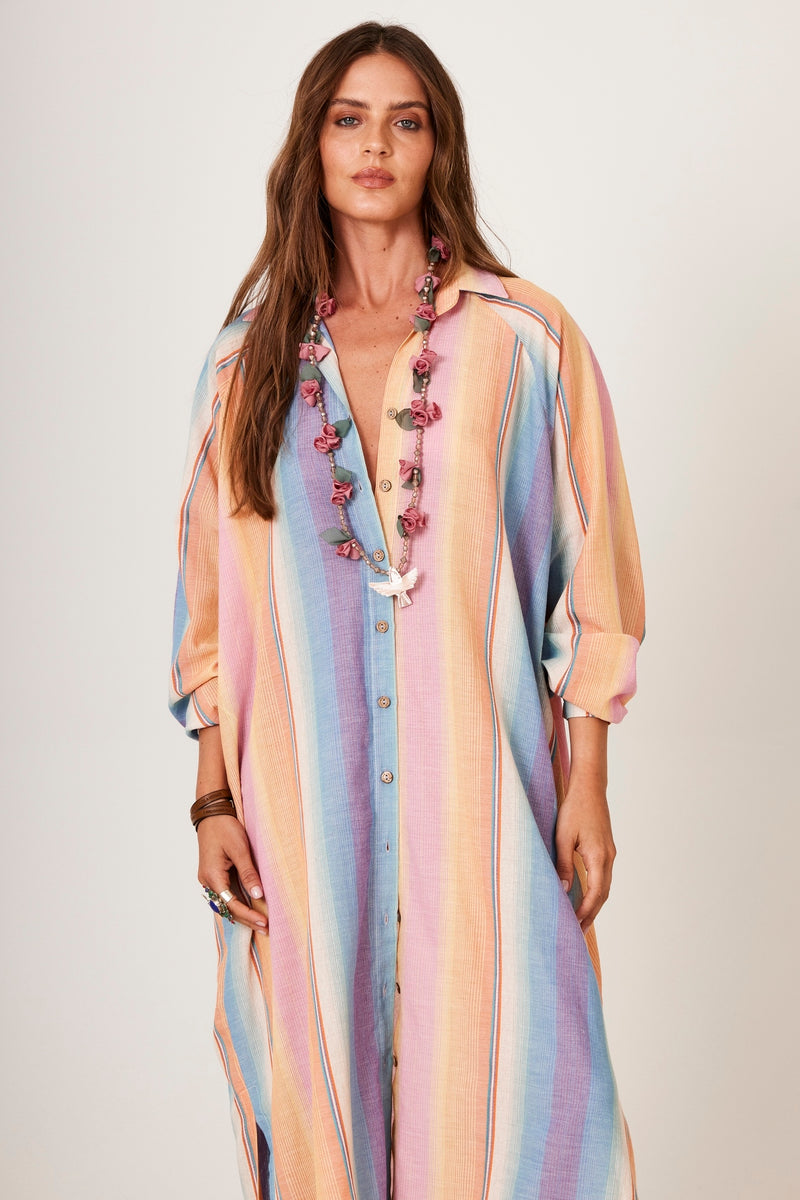 Chemise Amplo Com Mangas Raglan Listrado Colorido Yacamim P10